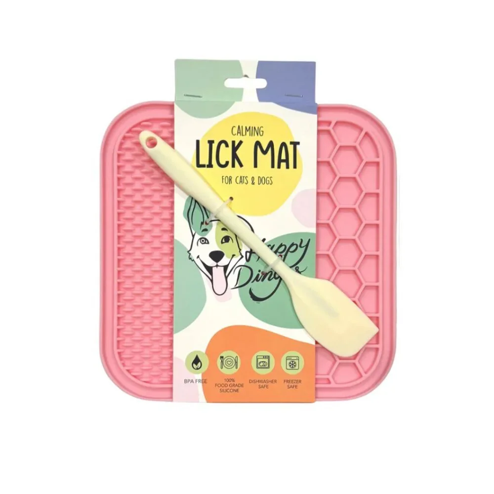 Happy Dingo Calming Lick Mat for Pets, Cat, Dog, Pink, NWT